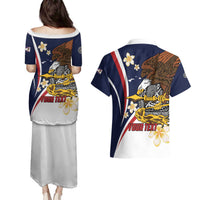 Personalized American Samoa Couples Matching Puletasi and Hawaiian Shirt Amerika Samoa Bald Eagle