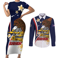 Personalized American Samoa Couples Matching Short Sleeve Bodycon Dress and Long Sleeve Button Shirt Amerika Samoa Bald Eagle