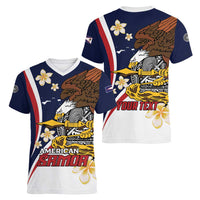 Personalized American Samoa Women V-Neck T-Shirt Amerika Samoa Bald Eagle