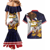 American Samoa Eagle Kava Bowl Couples Matching Mermaid Dress and Hawaiian Shirt Plumeria Polynesian Pattern