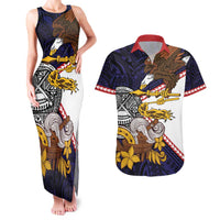 American Samoa Eagle Kava Bowl Couples Matching Tank Maxi Dress and Hawaiian Shirt Plumeria Polynesian Pattern