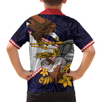 American Samoa Eagle Kava Bowl Family Matching Off The Shoulder Long Sleeve Dress and Hawaiian Shirt Plumeria Polynesian Pattern