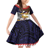 American Samoa Eagle Kava Bowl Family Matching Off Shoulder Short Dress and Hawaiian Shirt Plumeria Polynesian Pattern