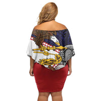 American Samoa Eagle Kava Bowl Family Matching Off Shoulder Short Dress and Hawaiian Shirt Plumeria Polynesian Pattern
