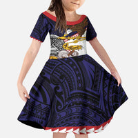American Samoa Eagle Kava Bowl Kid Short Sleeve Dress Plumeria Polynesian Pattern