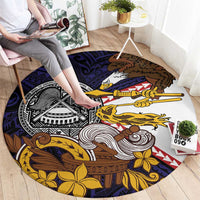 American Samoa Eagle Kava Bowl Round Carpet Plumeria Polynesian Pattern