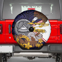 American Samoa Eagle Kava Bowl Spare Tire Cover Plumeria Polynesian Pattern