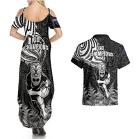 New Zealand Silver Fern Rugby Couples Matching Summer Maxi Dress and Hawaiian Shirt Maori Tiki Player With Ta Moko Tribal LT01 - Polynesian Pride