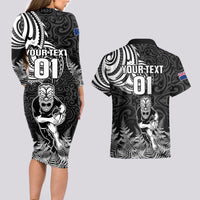 Custom New Zealand Silver Fern Rugby Couples Matching Long Sleeve Bodycon Dress and Hawaiian Shirt Maori Tiki Player With Ta Moko Tribal LT01 - Polynesian Pride
