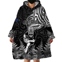 Custom New Zealand Silver Fern Rugby Wearable Blanket Hoodie Maori Tiki Player With Ta Moko Tribal LT01 - Polynesian Pride