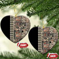 Hawaiian Quilt Ceramic Ornament Hibiscus Kakau Vintage Style LT01 Heart Beige - Polynesian Pride