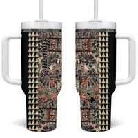 Hawaiian Quilt Tumbler With Handle Hibiscus Kakau Vintage Style