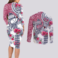 Hawaii Kakau Mix Paisley Pattern Couples Matching Long Sleeve Bodycon Dress and Long Sleeve Button Shirt Polynesian Tropical Unique Style LT01 - Polynesian Pride