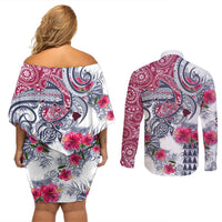 Hawaii Kakau Mix Paisley Pattern Couples Matching Off Shoulder Short Dress and Long Sleeve Button Shirt Polynesian Tropical Unique Style LT01 - Polynesian Pride