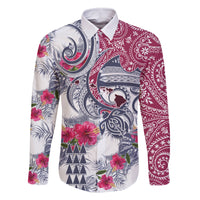 Hawaii Kakau Mix Paisley Pattern Family Matching Off Shoulder Long Sleeve Dress and Hawaiian Shirt Polynesian Tropical Unique Style LT01 Dad's Shirt - Long Sleeve White - Polynesian Pride