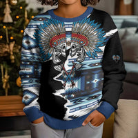 Native American Chief Skull With Axe Kid Ugly Christmas Sweater - Polynesian Pride