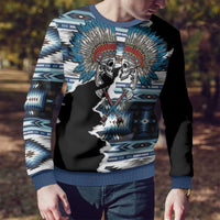 Native American Chief Skull With Axe Ugly Christmas Sweater - Polynesian Pride