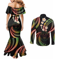 Hawaii Map Kanaka Maoli Couples Matching Mermaid Dress and Long Sleeve Button Shirt Fantastic Frangipani Reggae