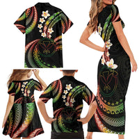 Hawaii Map Kanaka Maoli Family Matching Short Sleeve Bodycon Dress and Hawaiian Shirt Fantastic Frangipani Reggae