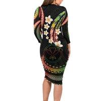 Hawaii Map Kanaka Maoli Long Sleeve Bodycon Dress Fantastic Frangipani Reggae