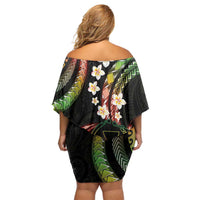 Hawaii Map Kanaka Maoli Off Shoulder Short Dress Fantastic Frangipani Reggae