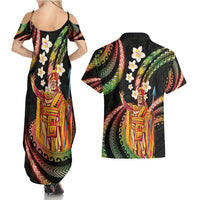 Hawaii King Kamehameha Couples Matching Summer Maxi Dress and Hawaiian Shirt Fantastic Plumeria Reggae