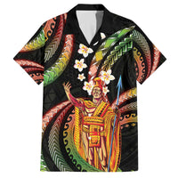 Hawaii King Kamehameha Family Matching Off The Shoulder Long Sleeve Dress and Hawaiian Shirt Fantastic Plumeria Reggae