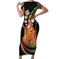 Hawaii King Kamehameha Short Sleeve Bodycon Dress Fantastic Plumeria Reggae