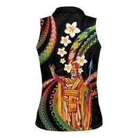 Hawaii King Kamehameha Women Sleeveless Polo Shirt Fantastic Plumeria Reggae