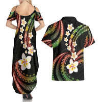Hawaii Plumeria Reggae Couples Matching Summer Maxi Dress and Hawaiian Shirt Polynesian Pattern