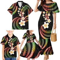 Hawaii Plumeria Reggae Family Matching Mermaid Dress and Hawaiian Shirt Polynesian Pattern