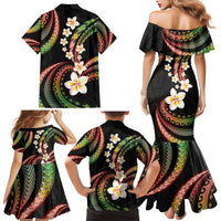 Hawaii Plumeria Reggae Family Matching Mermaid Dress and Hawaiian Shirt Polynesian Pattern