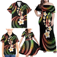 Hawaii Plumeria Reggae Family Matching Off Shoulder Maxi Dress and Hawaiian Shirt Polynesian Pattern
