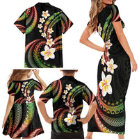 Hawaii Plumeria Reggae Family Matching Short Sleeve Bodycon Dress and Hawaiian Shirt Polynesian Pattern