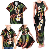 Hawaii Plumeria Reggae Family Matching Tank Maxi Dress and Hawaiian Shirt Polynesian Pattern