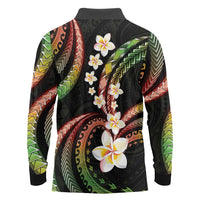 Hawaii Plumeria Reggae Long Sleeve Polo Shirt Polynesian Pattern