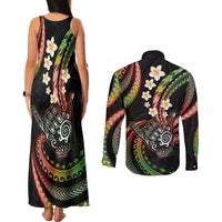 Hawaii Shaka Sign Couples Matching Tank Maxi Dress and Long Sleeve Button Shirt Fantastic Frangipani Reggae