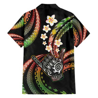 Hawaii Shaka Sign Family Matching Off Shoulder Short Dress and Hawaiian Shirt Fantastic Frangipani Reggae