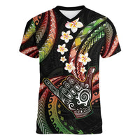 Hawaii Shaka Sign Women V-Neck T-Shirt Fantastic Frangipani Reggae