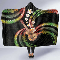 Hawaiian Ukulele Hooded Blanket Jawaiian Fantastic Plumeria