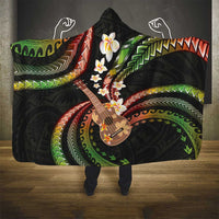 Hawaiian Ukulele Hooded Blanket Jawaiian Fantastic Plumeria
