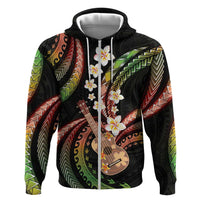 Hawaiian Ukulele Zip Hoodie Jawaiian Fantastic Plumeria