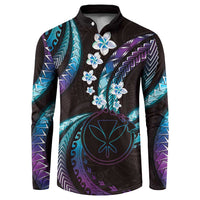 Hawaii Map Kanaka Maoli Button Sweatshirt Fantastic Frangipani Amethyst Gradient