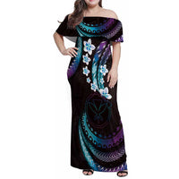 Hawaii Map Kanaka Maoli Family Matching Off Shoulder Maxi Dress and Hawaiian Shirt Fantastic Frangipani Amethyst Gradient