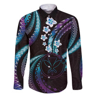 Hawaii Map Kanaka Maoli Family Matching Short Sleeve Bodycon Dress and Hawaiian Shirt Fantastic Frangipani Amethyst Gradient