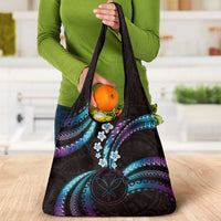 Hawaii Map Kanaka Maoli Grocery Bag Fantastic Frangipani Amethyst Gradient