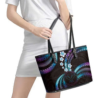 Hawaii Map Kanaka Maoli Leather Tote Bag Fantastic Frangipani Amethyst Gradient