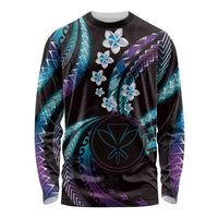 Hawaii Map Kanaka Maoli Long Sleeve Shirt Fantastic Frangipani Amethyst Gradient