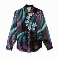 Hawaii Map Kanaka Maoli Women Casual Shirt Fantastic Frangipani Amethyst Gradient