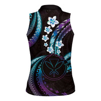 Hawaii Map Kanaka Maoli Women Sleeveless Polo Shirt Fantastic Frangipani Amethyst Gradient